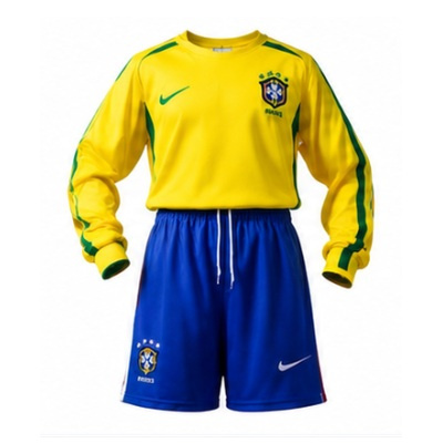 Brazil 2002 Home Retro Long Sleeve Kids Kit Jersey