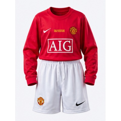 M-U 07/08 Home Retro Long Sleeve Kids Kit Jersey