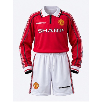 M-U 98/99 Home Retro Long Sleeve Kids Kit Jersey