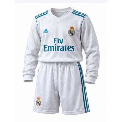 Real Madrid 17/18 Home Retro Long Sleeve Kids Kit Jersey