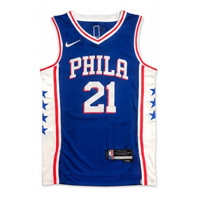 75th Anniversary Philadelphia 76ers V-Neck Blue #21 Joel Embiid NBA Jersey