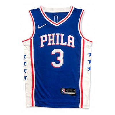 75th Anniversary Philadelphia 76ers V-Neck Blue #3 Allen Iverson NBA Jersey
