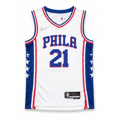 75th Anniversary Philadelphia 76ers V-Neck White #21 Joel Embiid NBA Jersey