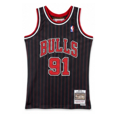 Mitchell & Ness Heat-Pressed Retro Jersey SW Chicago Bulls 96 SeasonHei Striped #91 Dennis Rodman