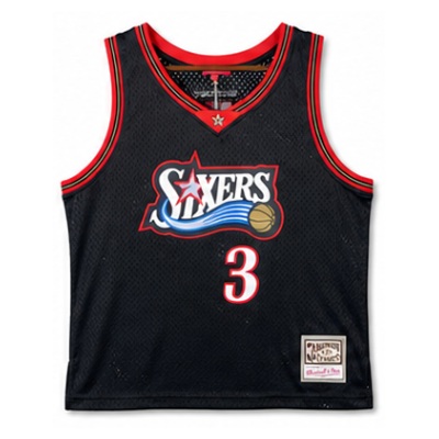 Mitchell & Ness Women's Cropped Retro Jersey Philadelphia 76ers Da Liu Xing Se Black #3 Allen Iverson