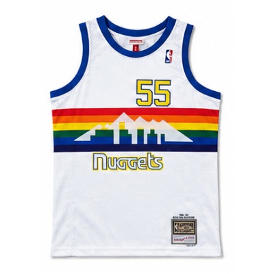Mitchell & Ness Fan Version Heat-Pressed Retro Jersey Denver Nuggets 1991/92 Season White #55 Mu Tuo Mu Bo